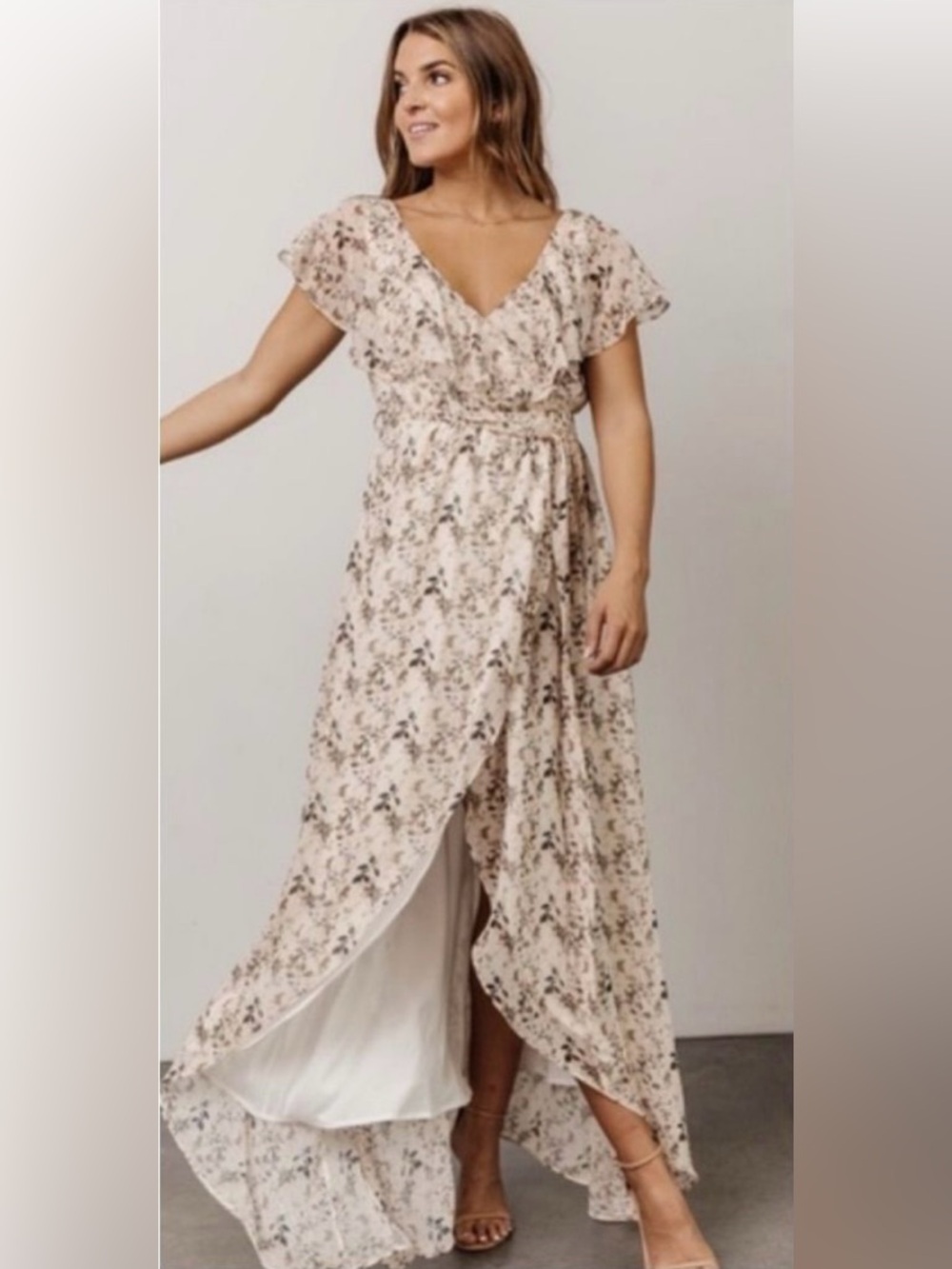 Baltic Born Floral Maxi Dress Size XXLarge Wrap V Neck Beige